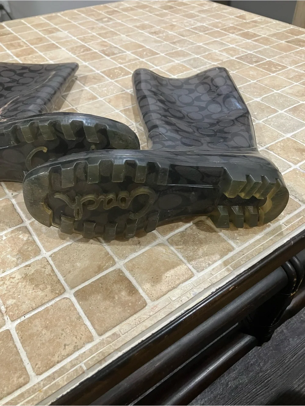Coach Logo Black Gray Tall Rain Boots